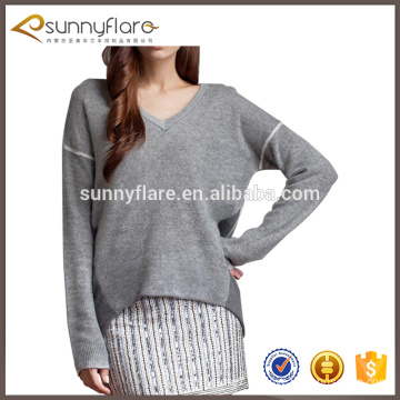 2017 Ladies Fashionable v neck grey sweater